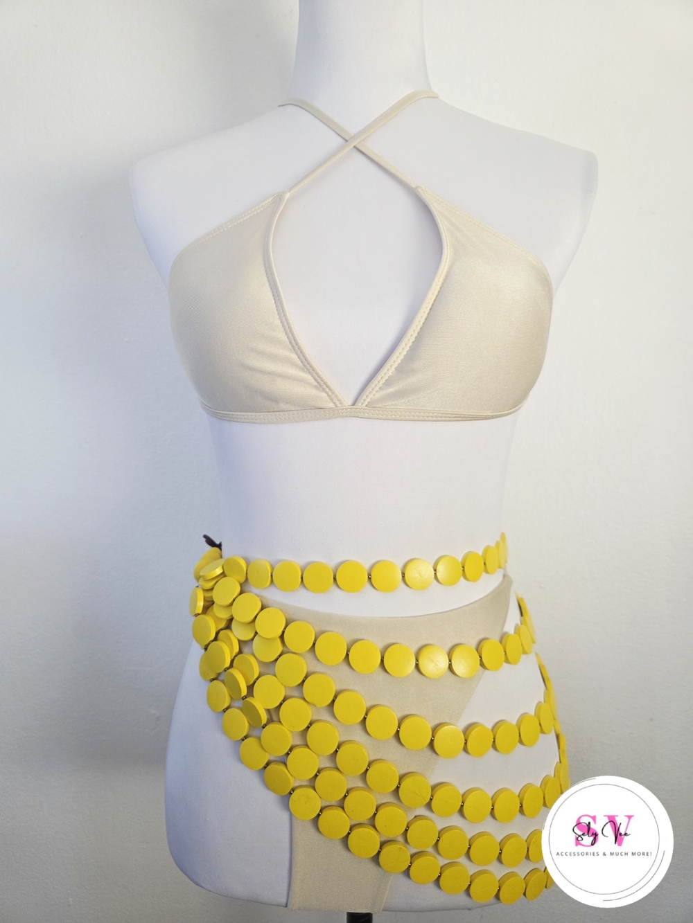 Yellow beaded wooden belt